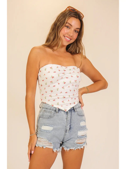 Floral Ribbed Handkercheif Tube Top
