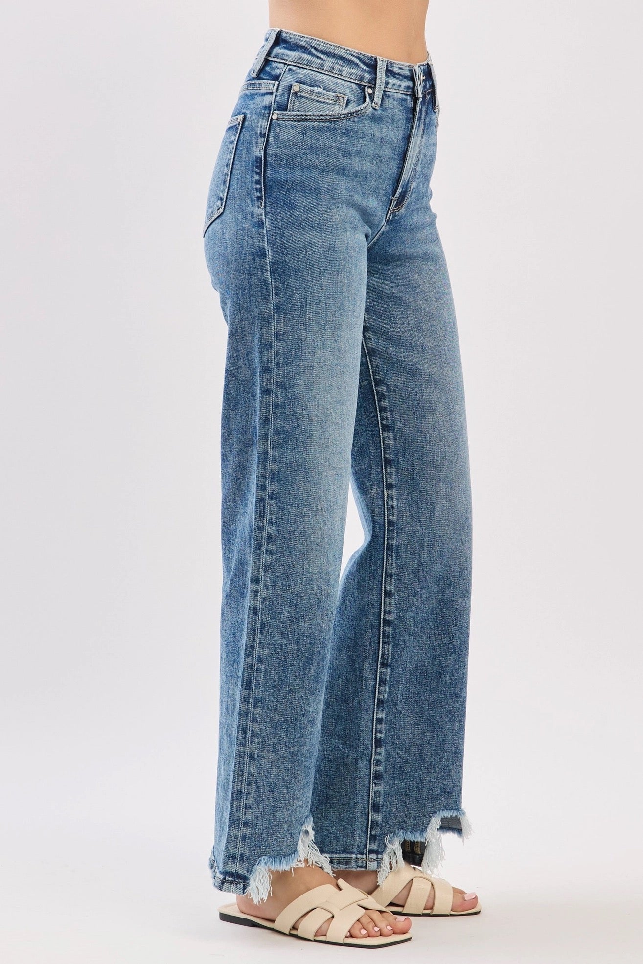 Petra High Rise Slim Wide Destroyed Hem Jeans