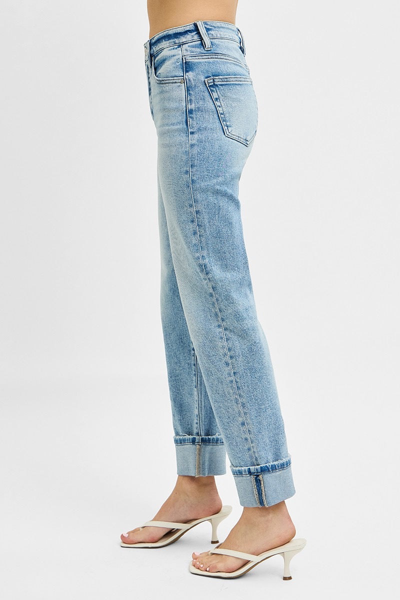 Risen Tummy Control High Rise Crop Cuffed Jeans