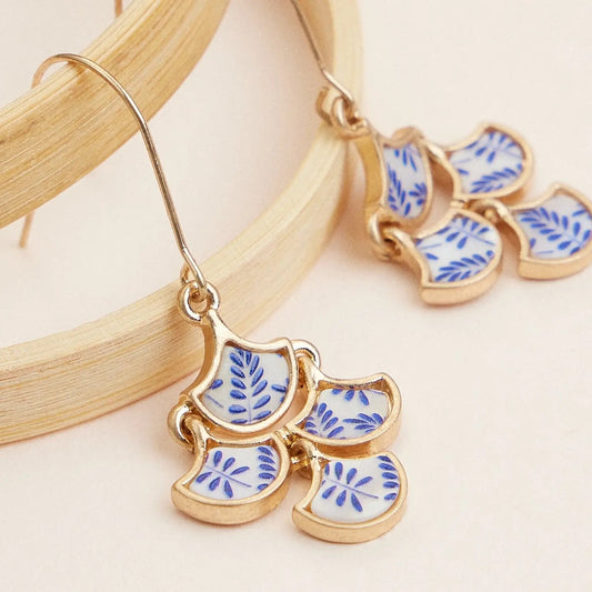 Boho-Chic Gold & Blue Mother of Pearl Earrings