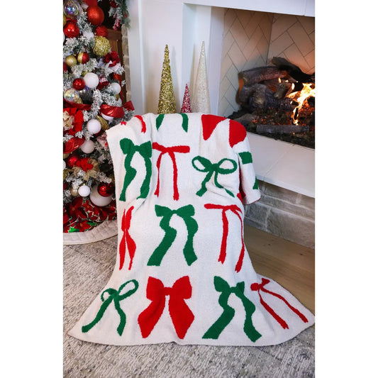 Christmas Bow Luxe Blanket - Red Green