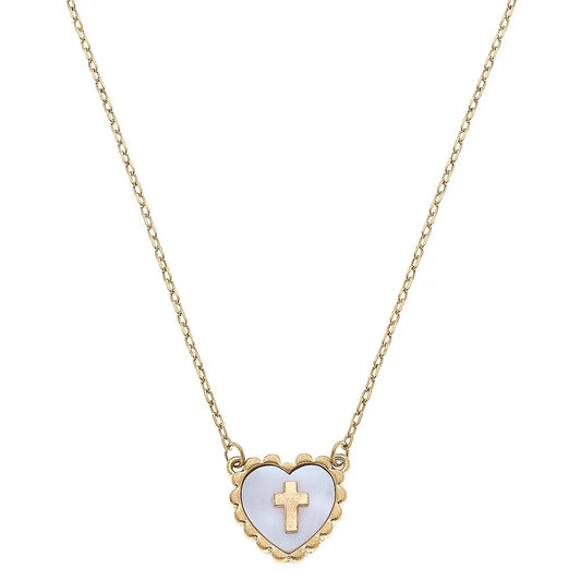 Addi Heart Cross Necklace Worn Gold