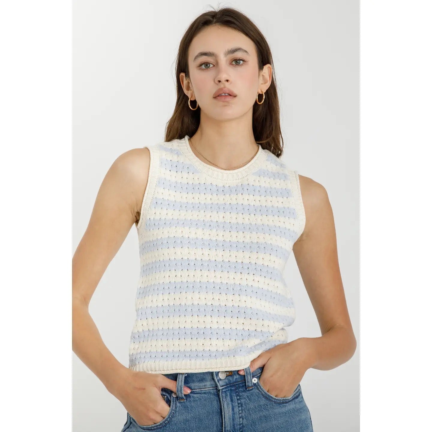 Blue and White Striped Sweater Tank