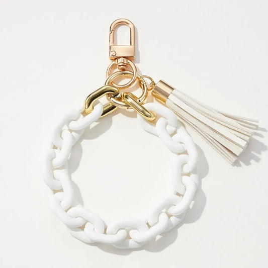 White Silicone Matte Key Ring with Tassel