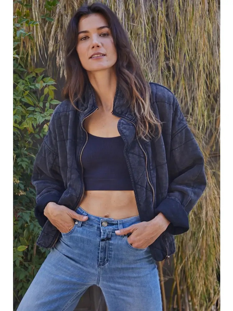 Charcoal Quilted Knit Mineral Washed Jacket