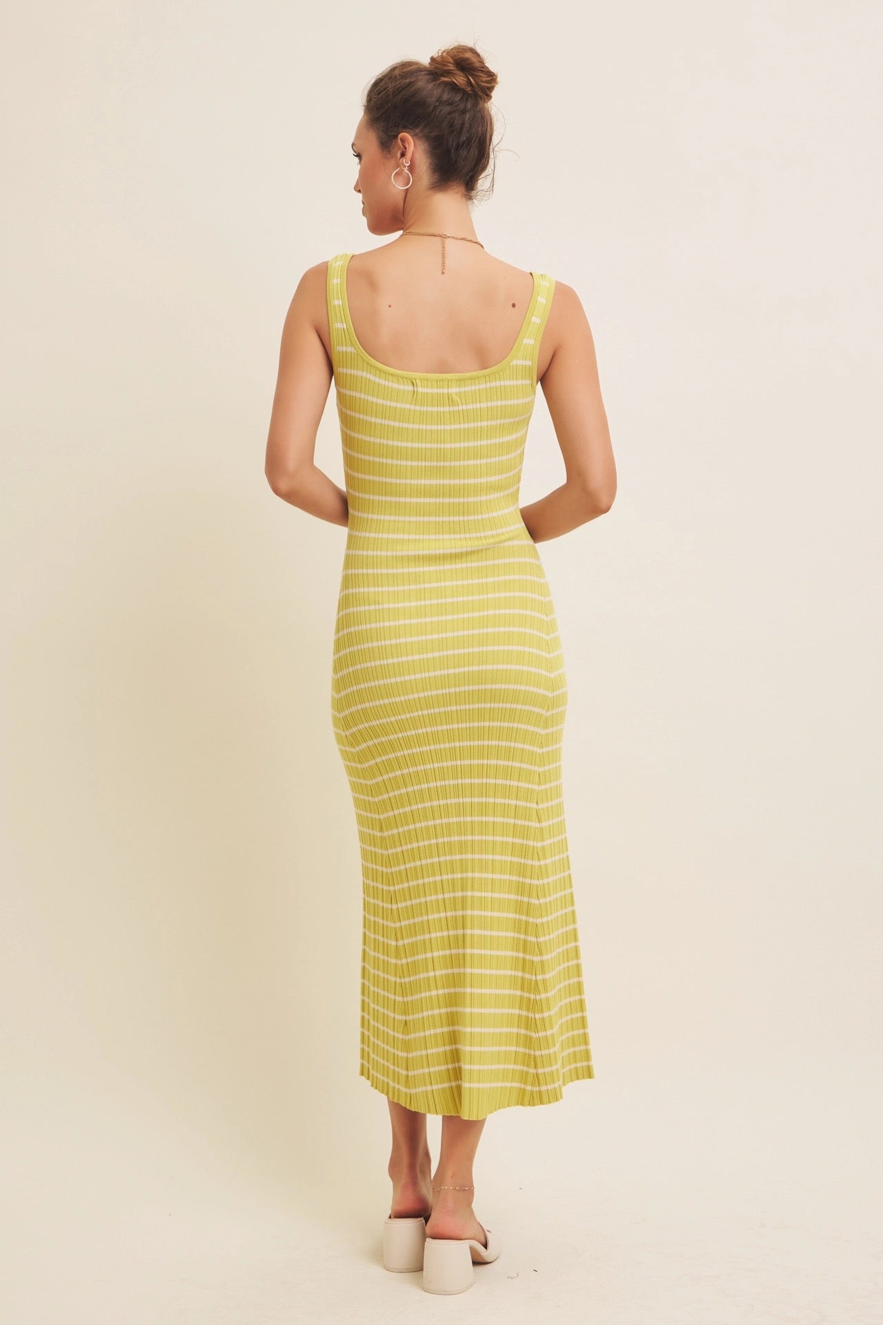 Lime Striped Ribbed Midi Dress