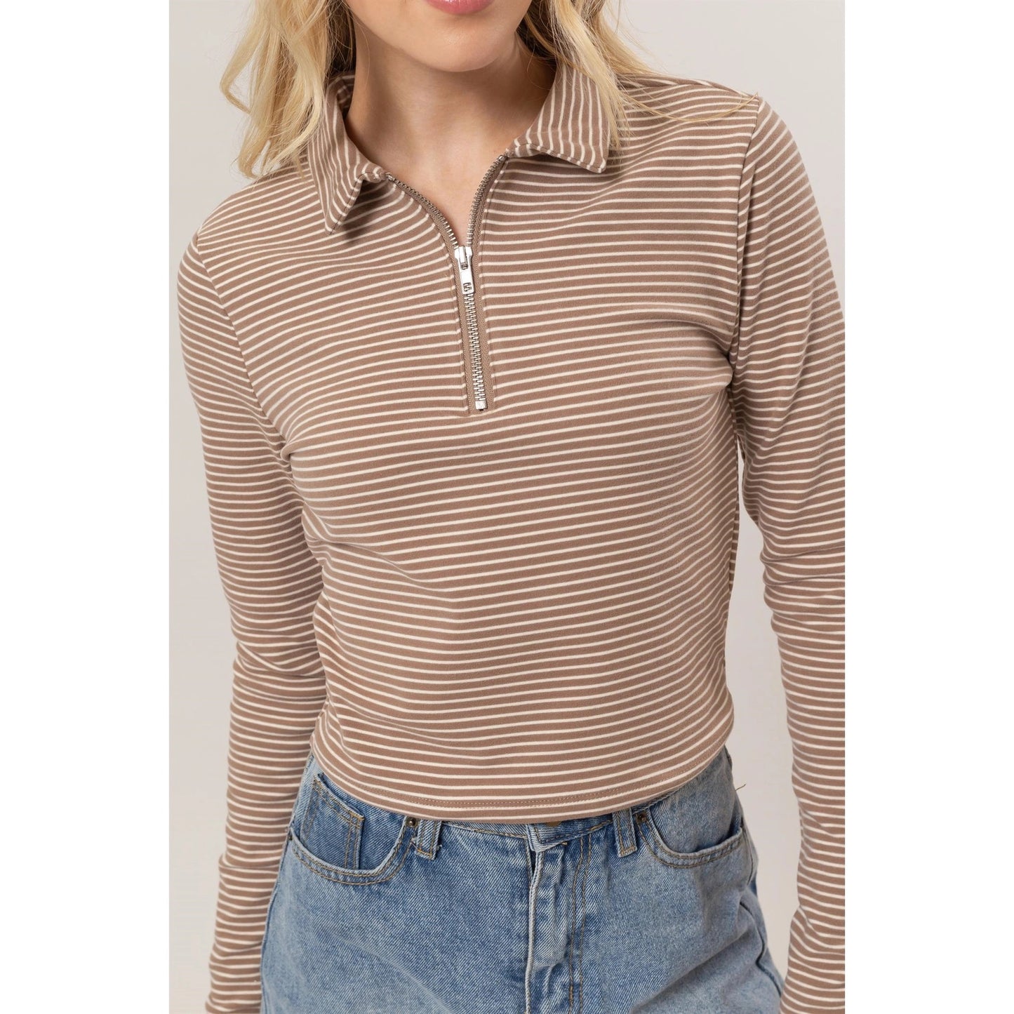 Striped Half Zip Knit Top