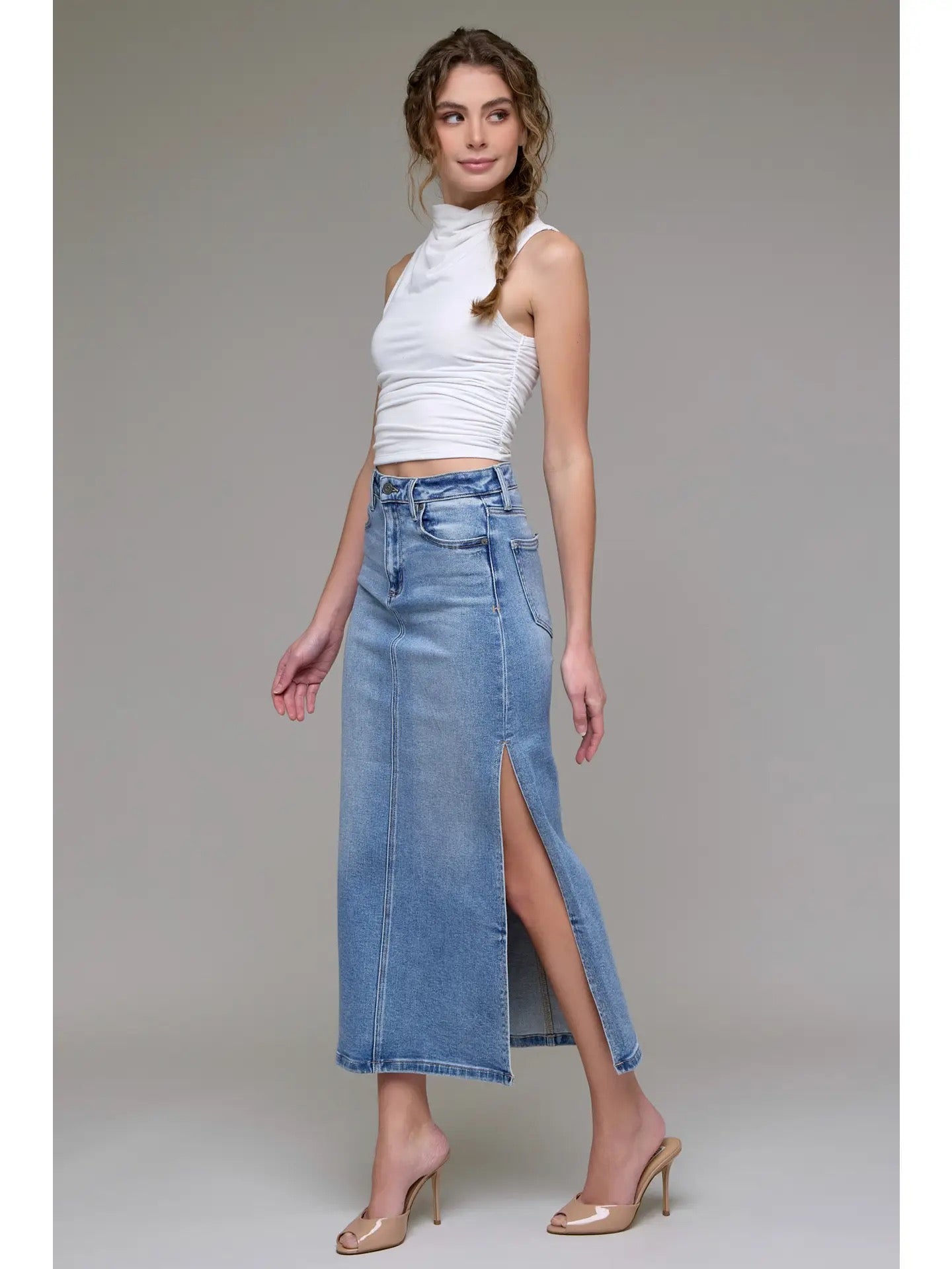 Hidden Medium Light Midid Skirt with Side Slit