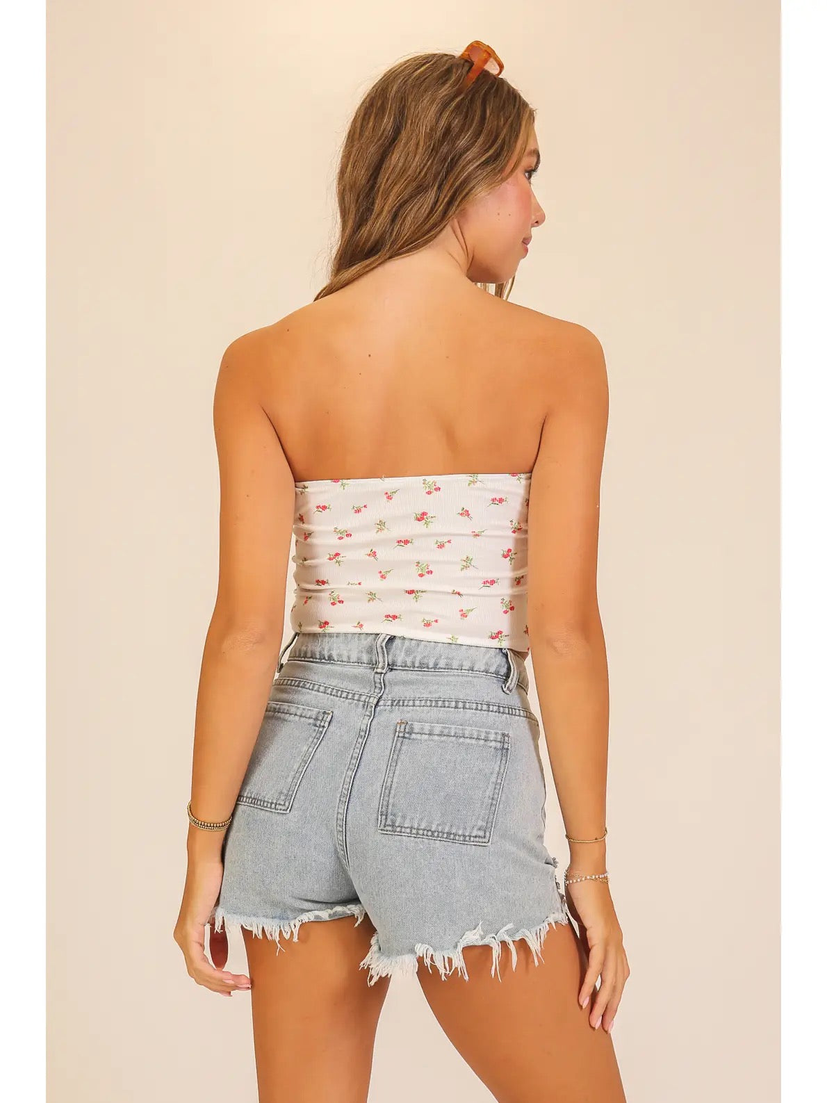 Floral Ribbed Handkercheif Tube Top