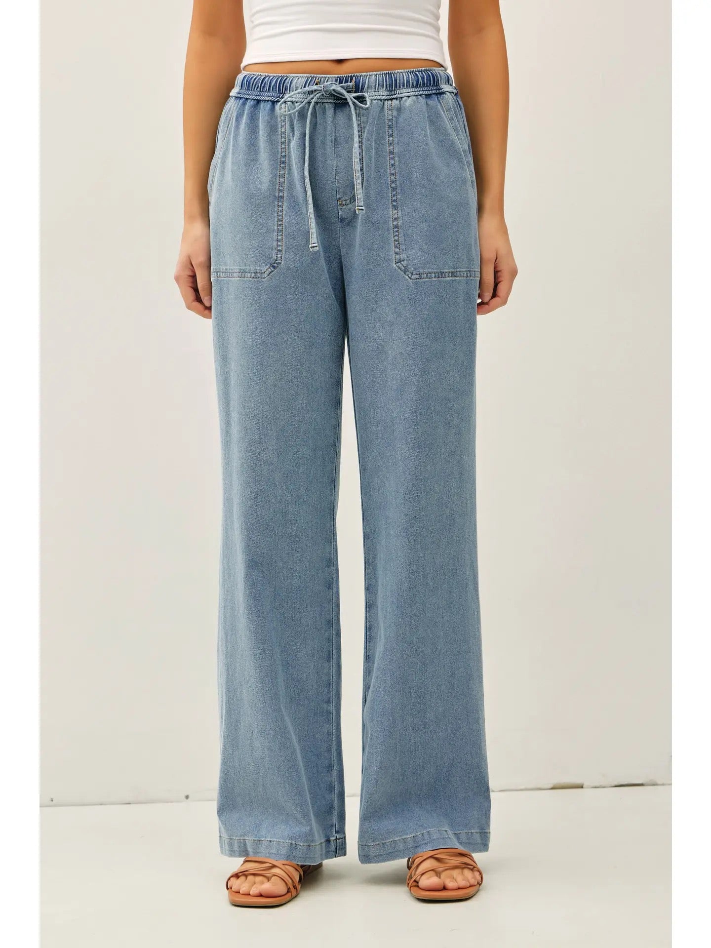 Knit Denim Wide Leg Pants