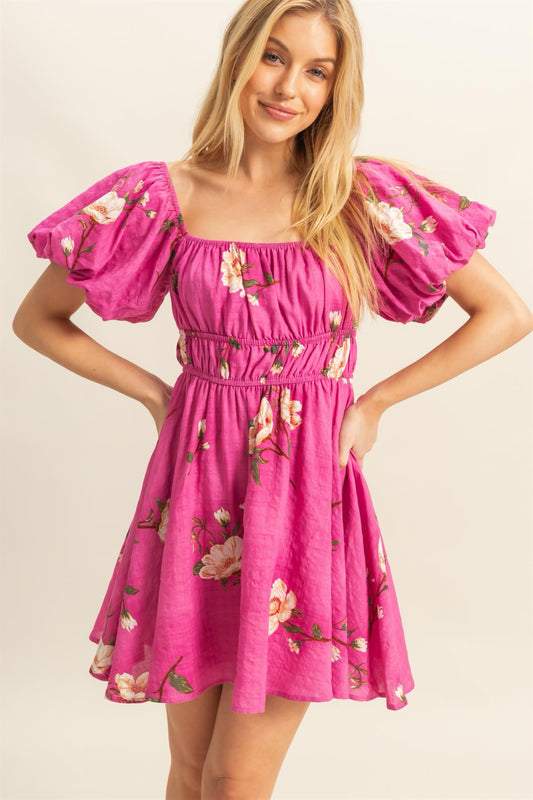 Puff Sleeve Floral Mini Dress