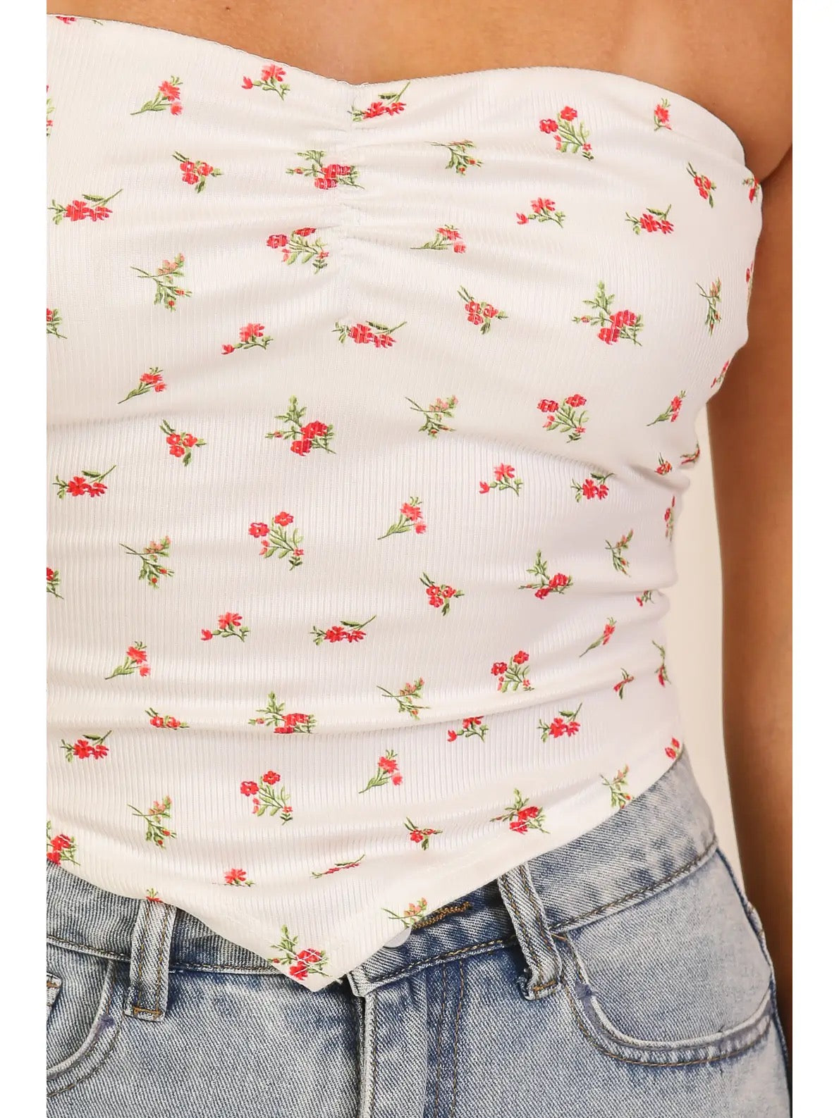 Floral Ribbed Handkercheif Tube Top