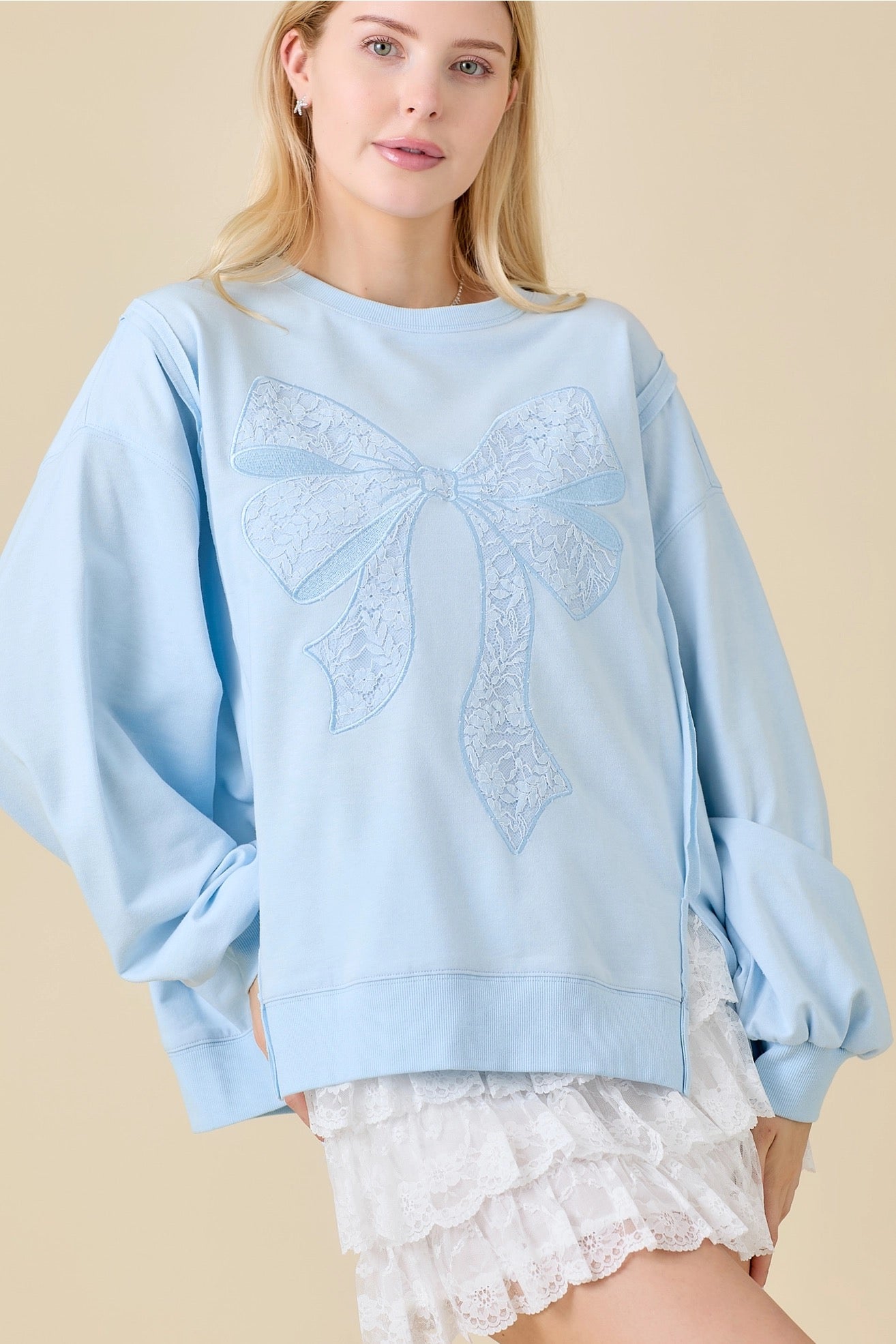 Blue Lace Ribbon Sweater