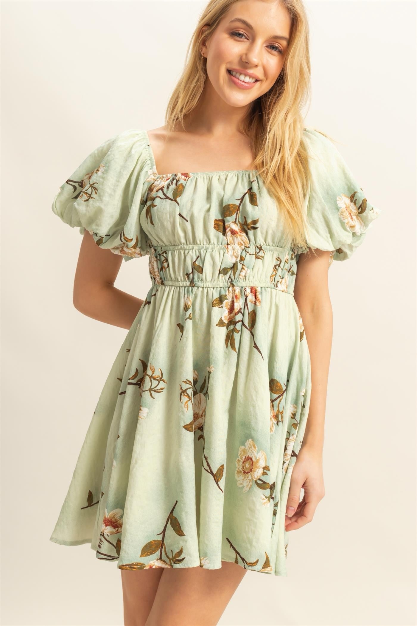 Puff Sleeve Floral Mini Dress
