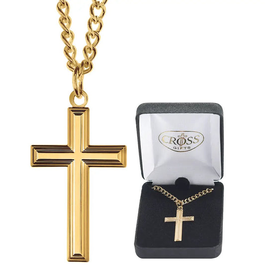 Large Gold Plated Cross Necklace with Box