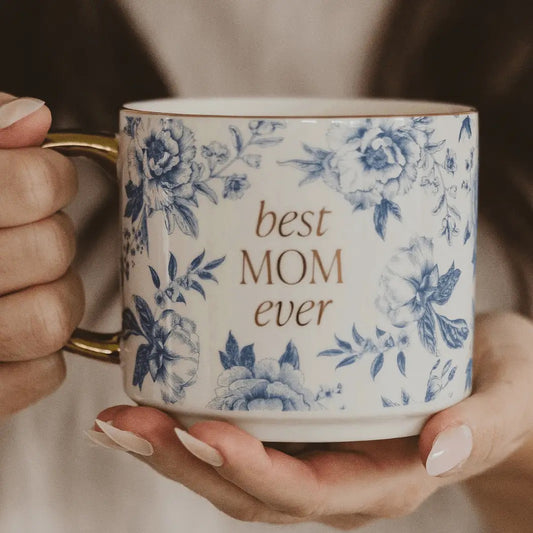 Best Mom Ever Blue Floral Mug