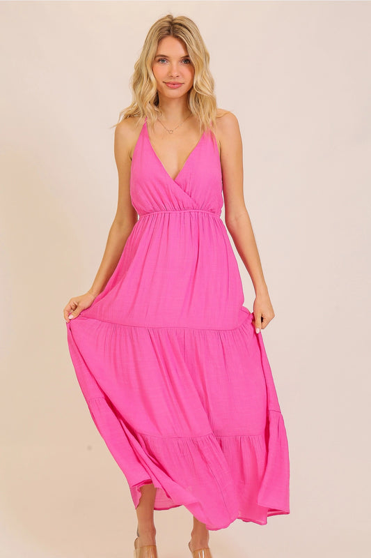 Hot Pink Tiered Maxi Dress