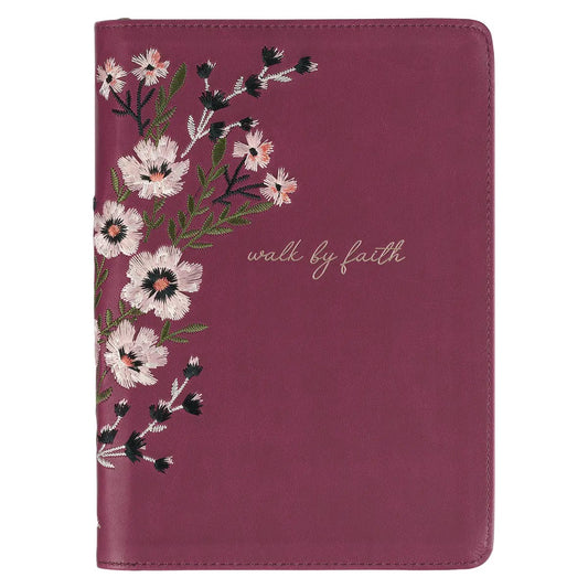 Walk by Faith Journal Burgundy Zip Embroidered