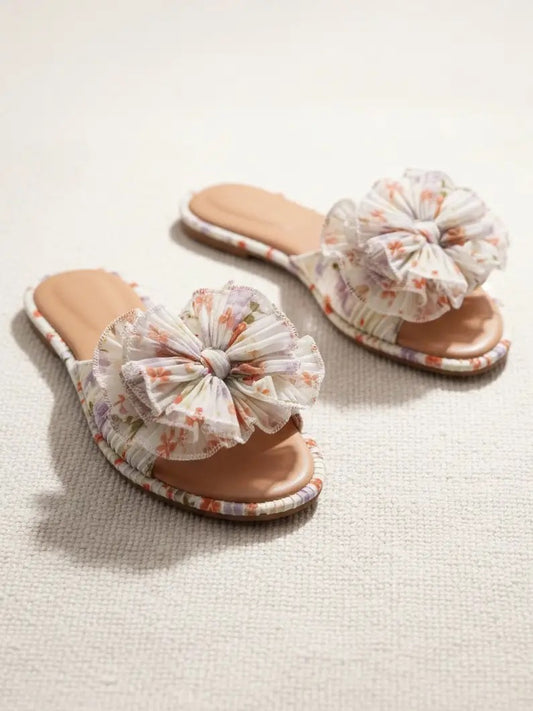 Pleated Floral Bow Sandal