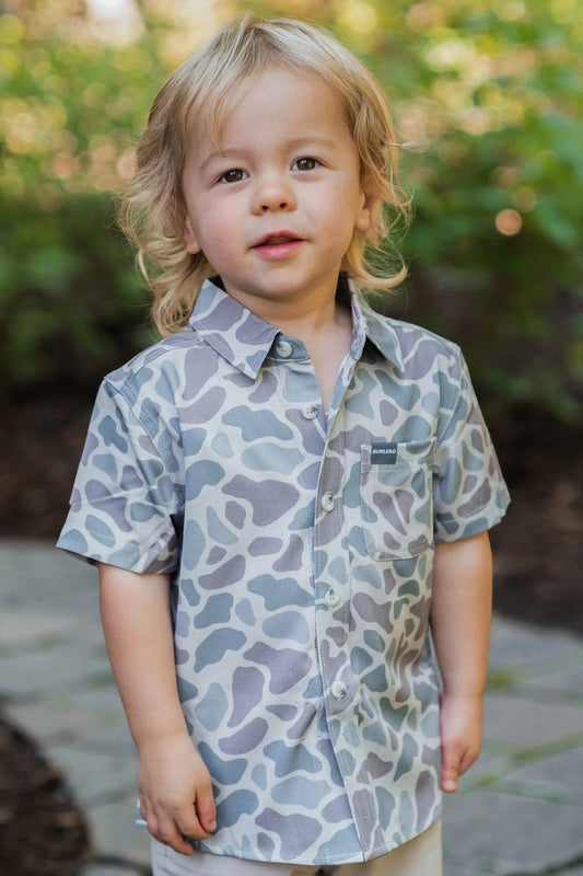 Burlebo Youth Performance Button Up-Classic Deer Camo