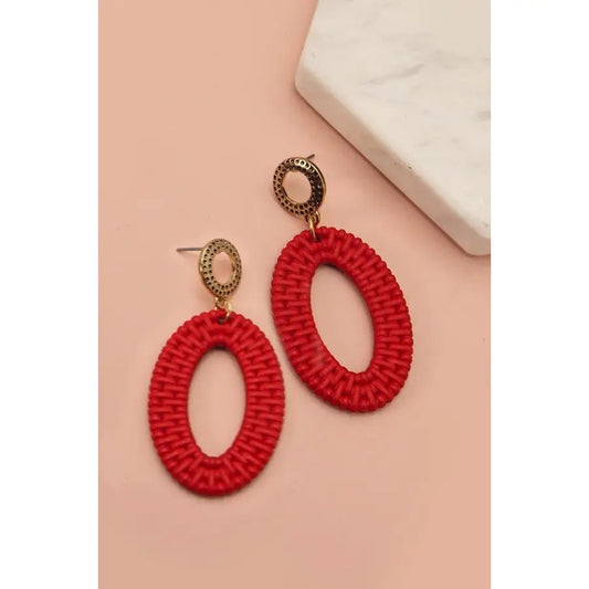 Red Raffia Dangle Earrings