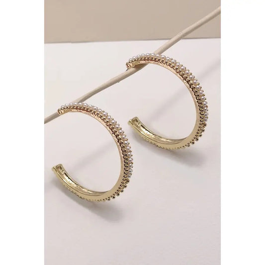 Pave Pearl Hoop Earrings
