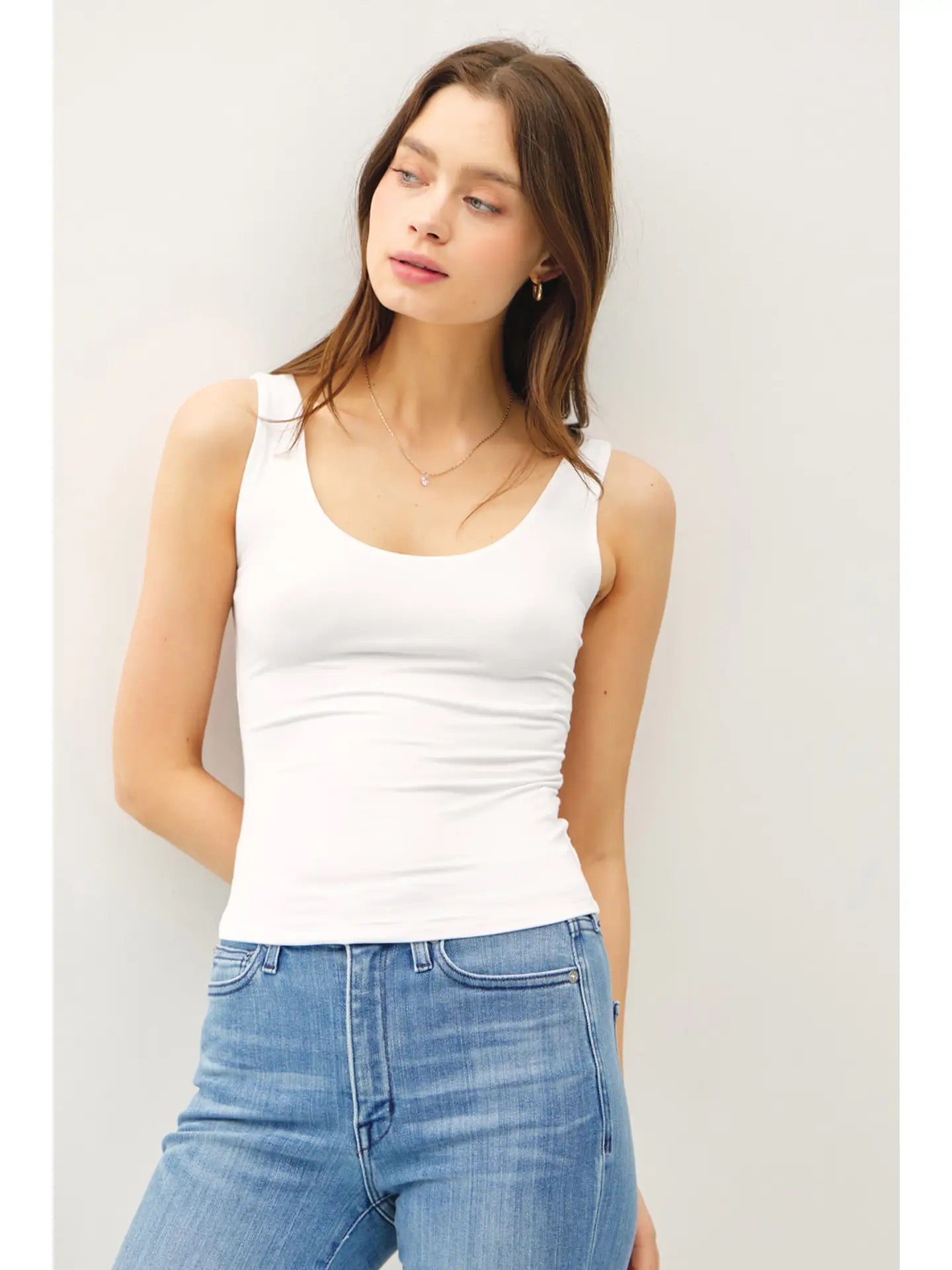 White Jersey Double Layer Scoop Neck Tank