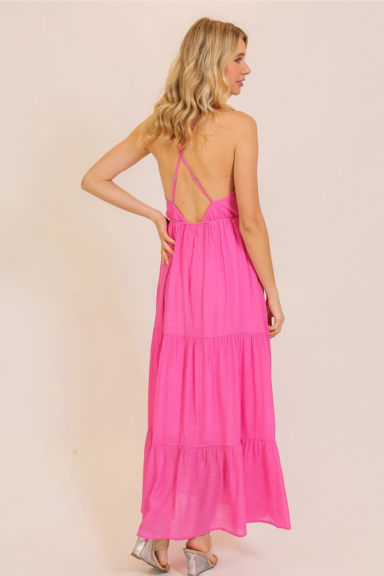 Hot Pink Tiered Maxi Dress