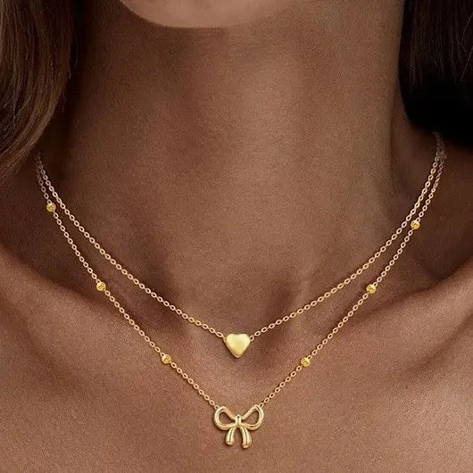 Hear & Bow Layering Necklace