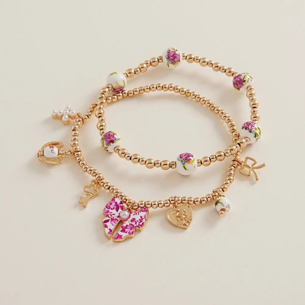 Mix Shape Charm Bead Stretch Bracelet Set