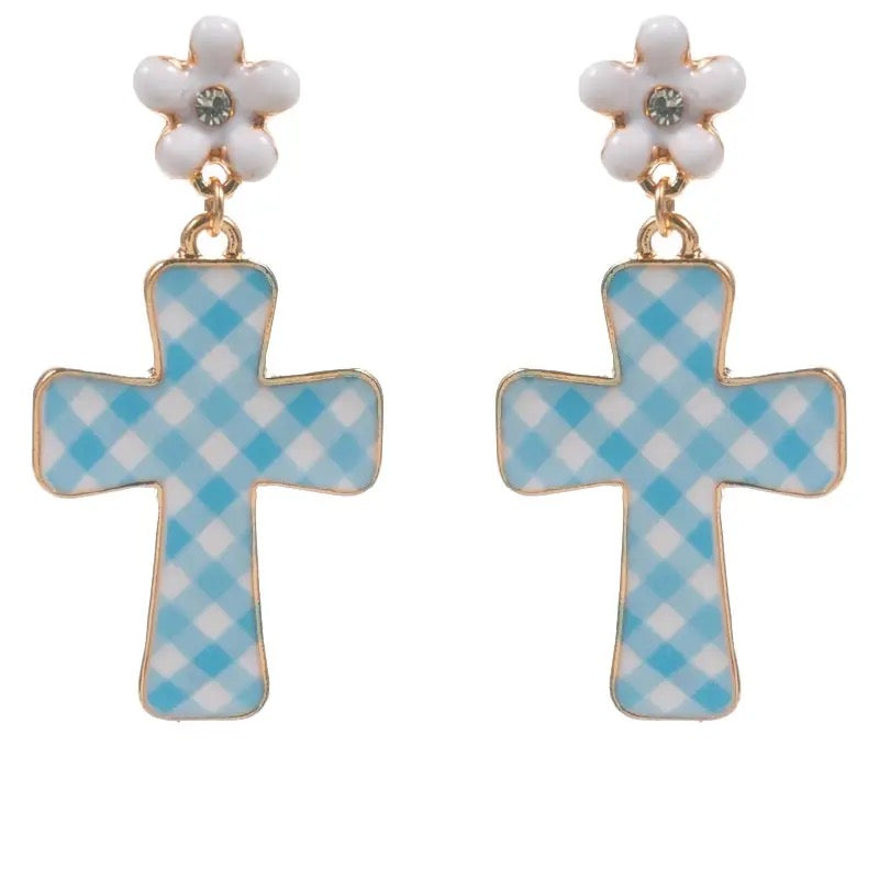Spring Enamel Cross Dangle Earrings