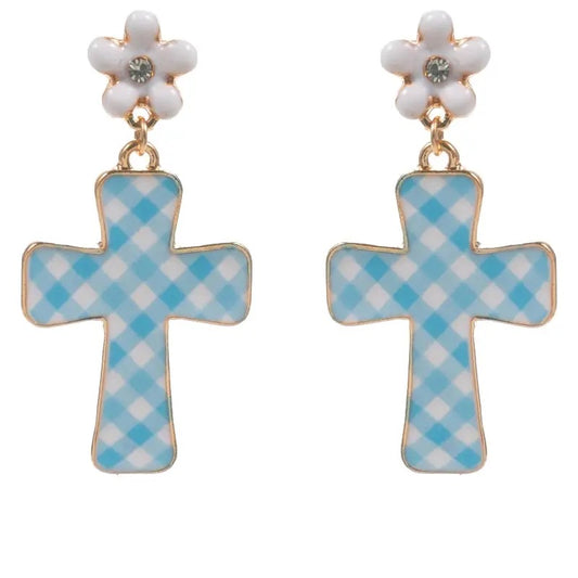 Spring Enamel Cross Dangle Earrings