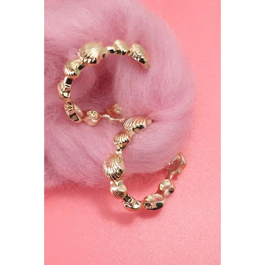 Gold Seashell Hoop Earrings