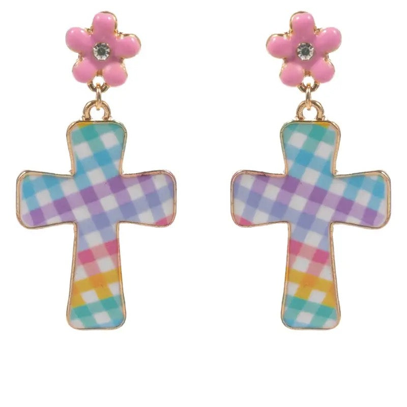 Spring Enamel Cross Dangle Earrings