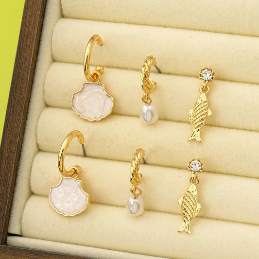 Marine Pearl Trio Earring Set
