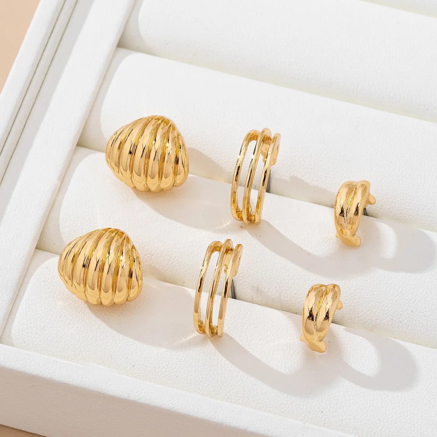 Vintage Gold Shell & Hoop Trio Earring Set