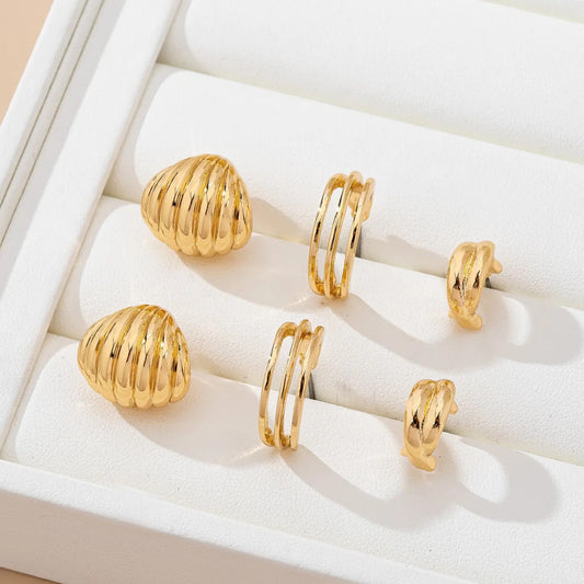 Vintage Gold Shell & Hoop Trio Earring Set