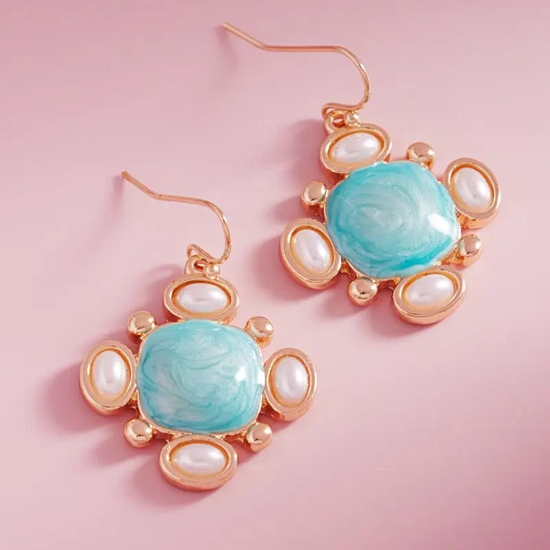 Square Pearlized Enamel Pearl Earrings