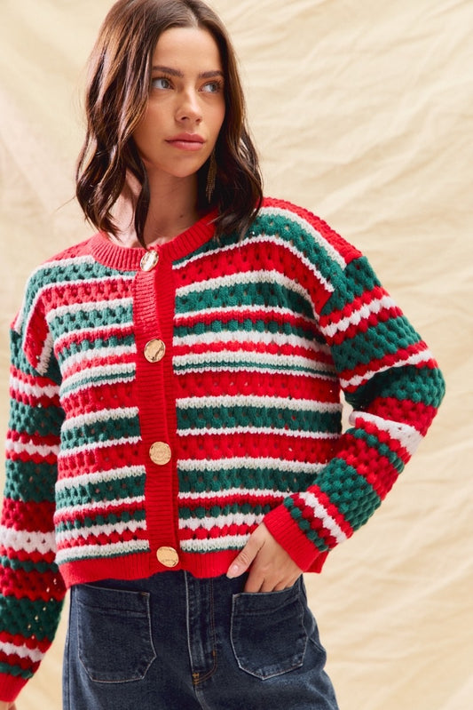 Multi Color Striped Christmas Sweater Cardigan