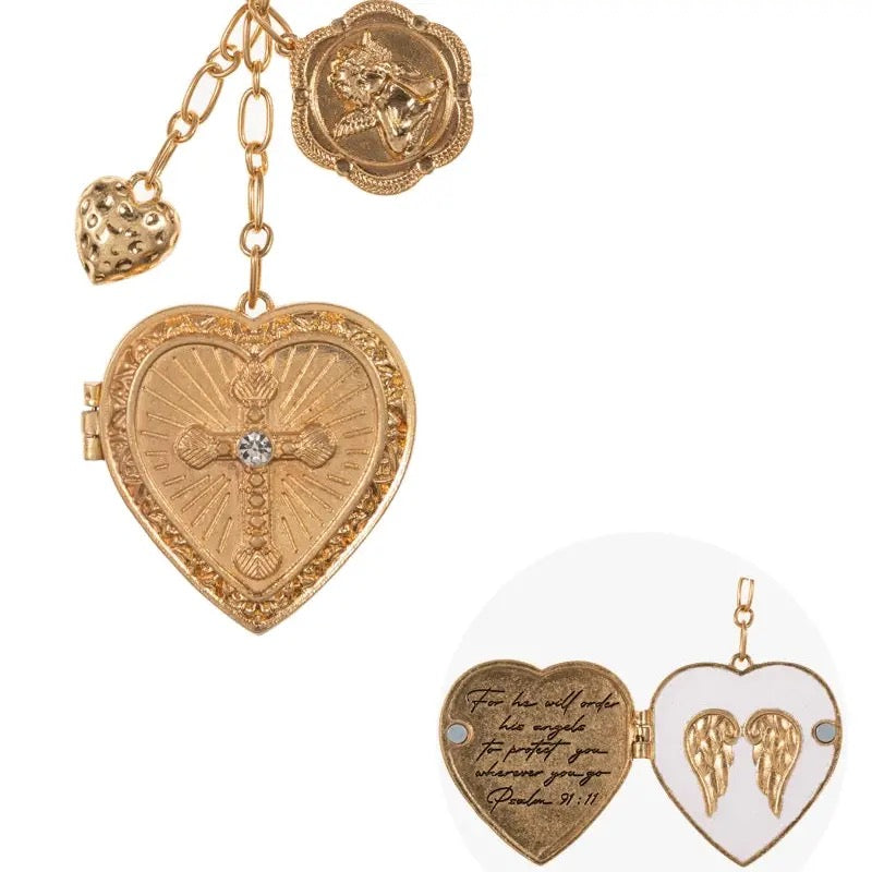 Heart w/ Angel Wing Locket Bag Charm