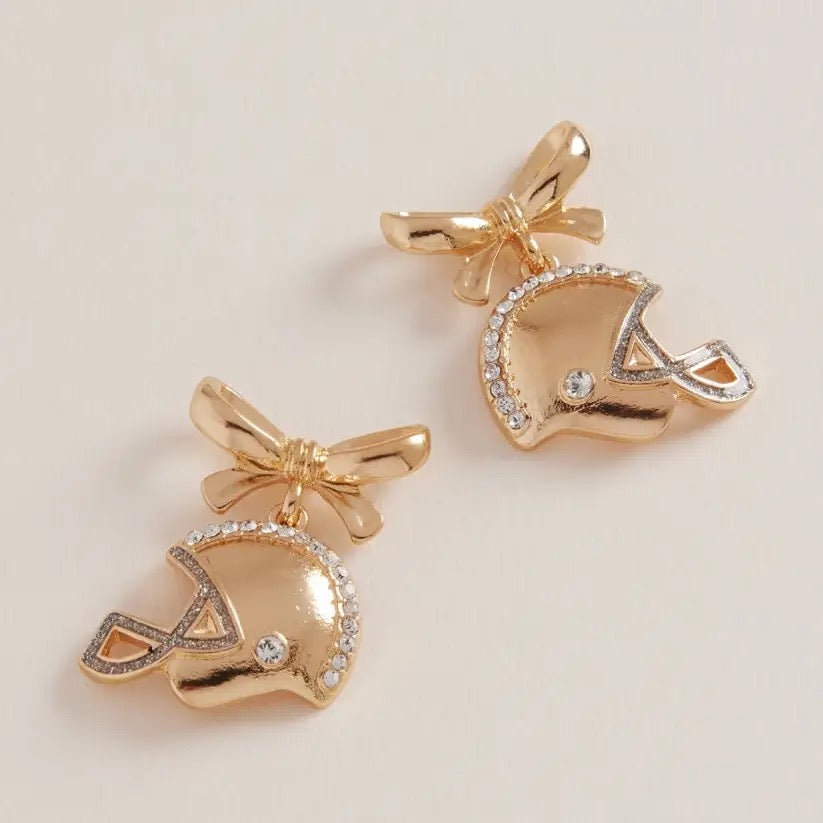 Gold Football Helmet w/ Bow Earrings