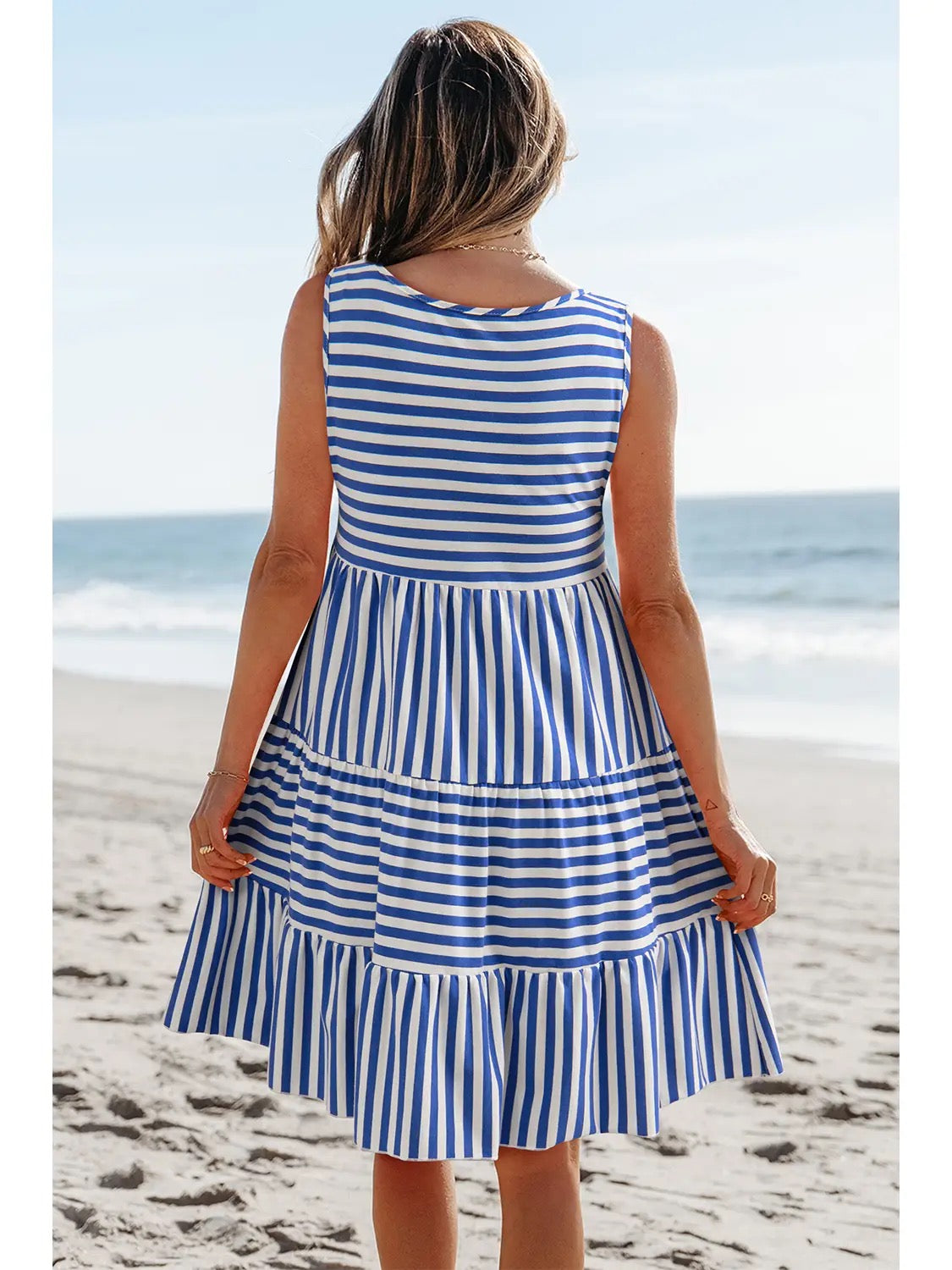 Blue Stripe Sleeveless Mini Dress