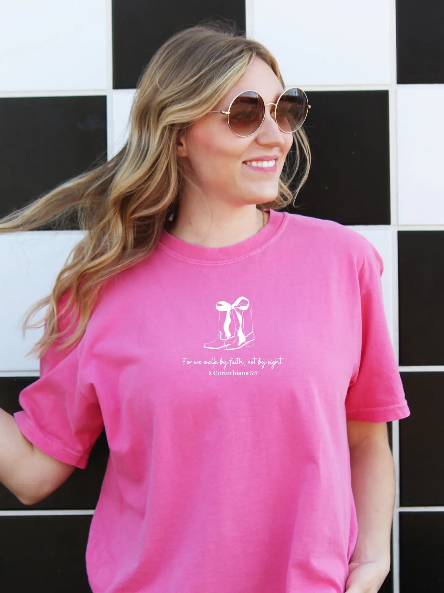 Pink For We Walk By Faith, Not Sight Tee
