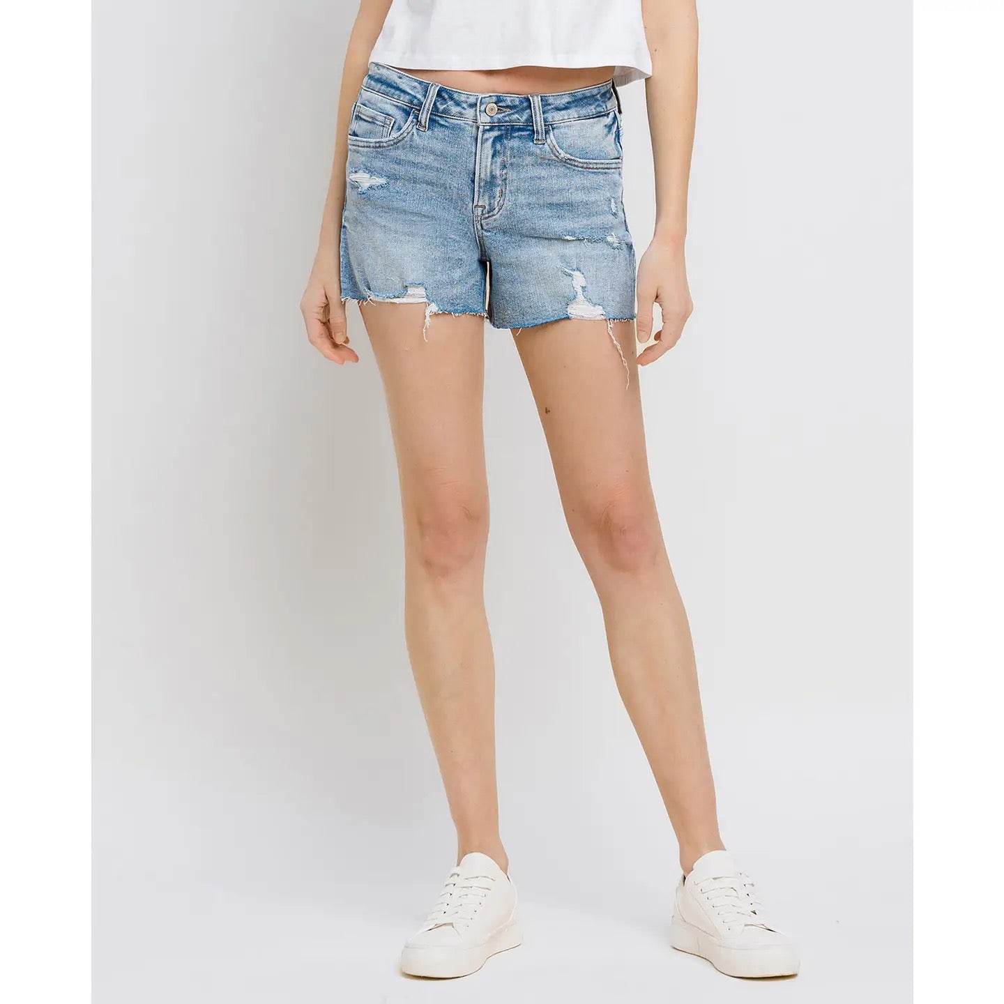 Vervet Mid Rise Raw Hem Denim Shorts