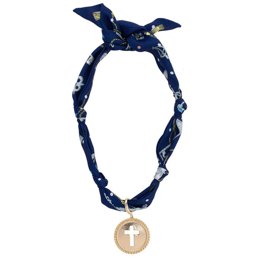 Elodie Cross Coin Navy Scarf Necklace