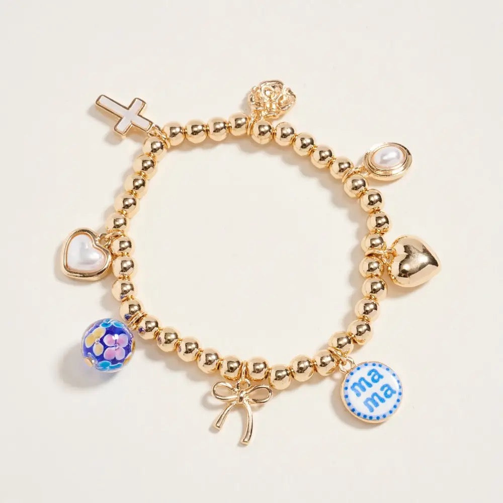 Gold Bead Mama Charm Bracelet