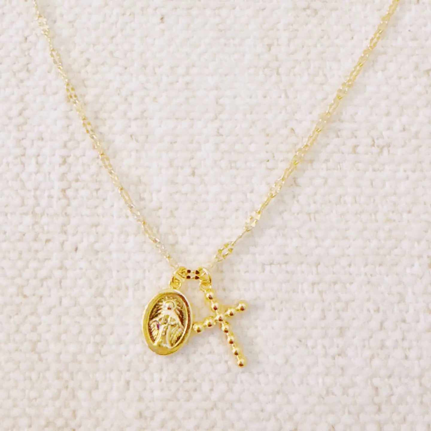 Faithful Duo Pendant Cross + Saint Necklace