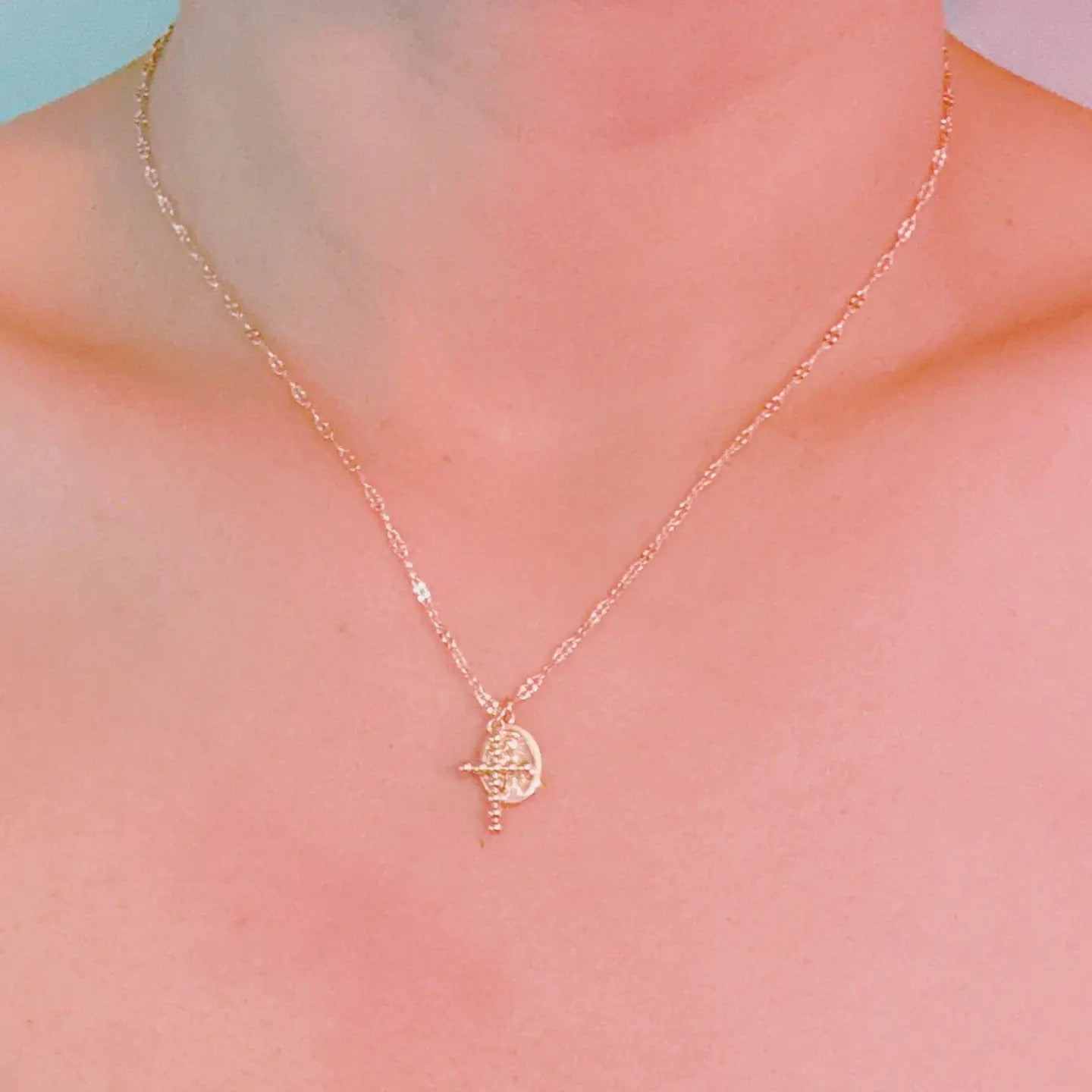 Faithful Duo Pendant Cross + Saint Necklace