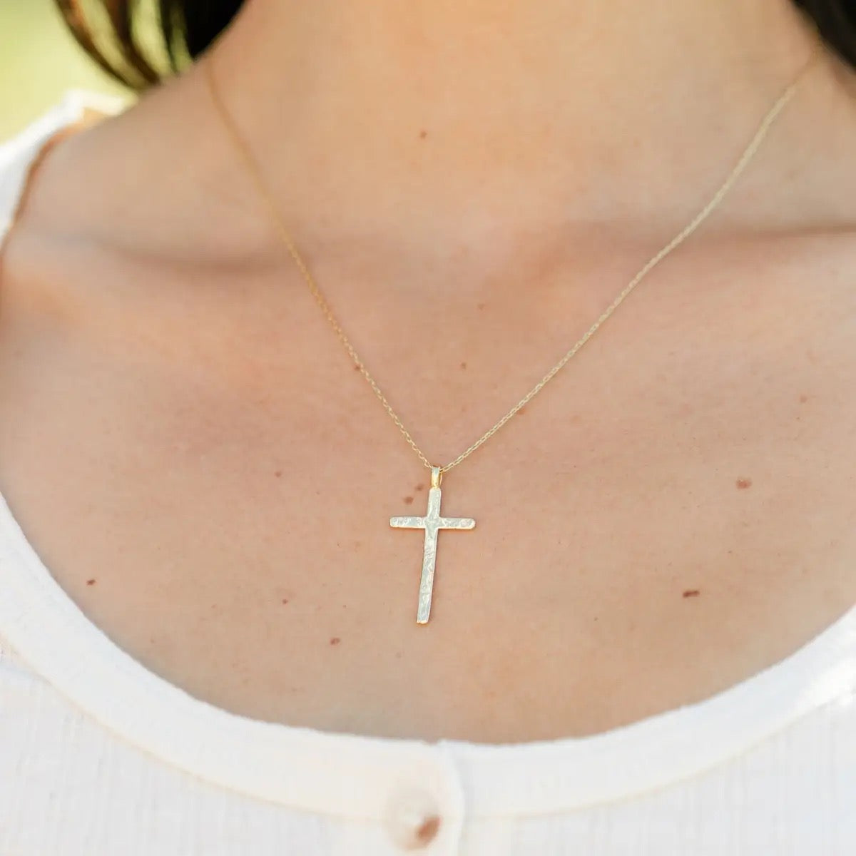 Splendid Iris Gilded Cross Necklace
