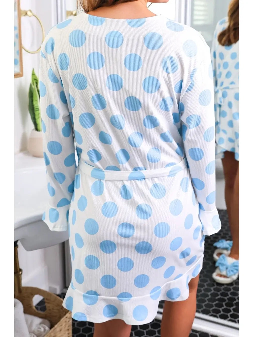 Polka Dot Ribbed Robe